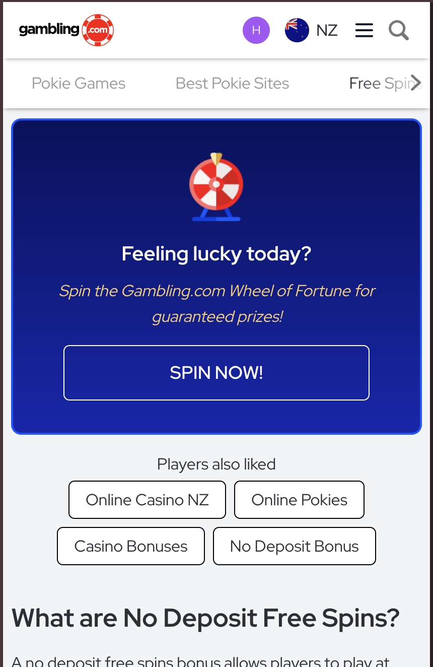 I'm Feeling Lucky — live entry CTA on gambling.com NZ