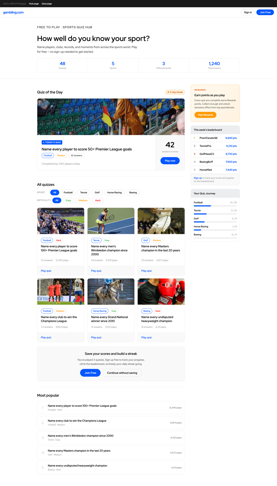 Sports Quiz Hub — first Claude-generated output