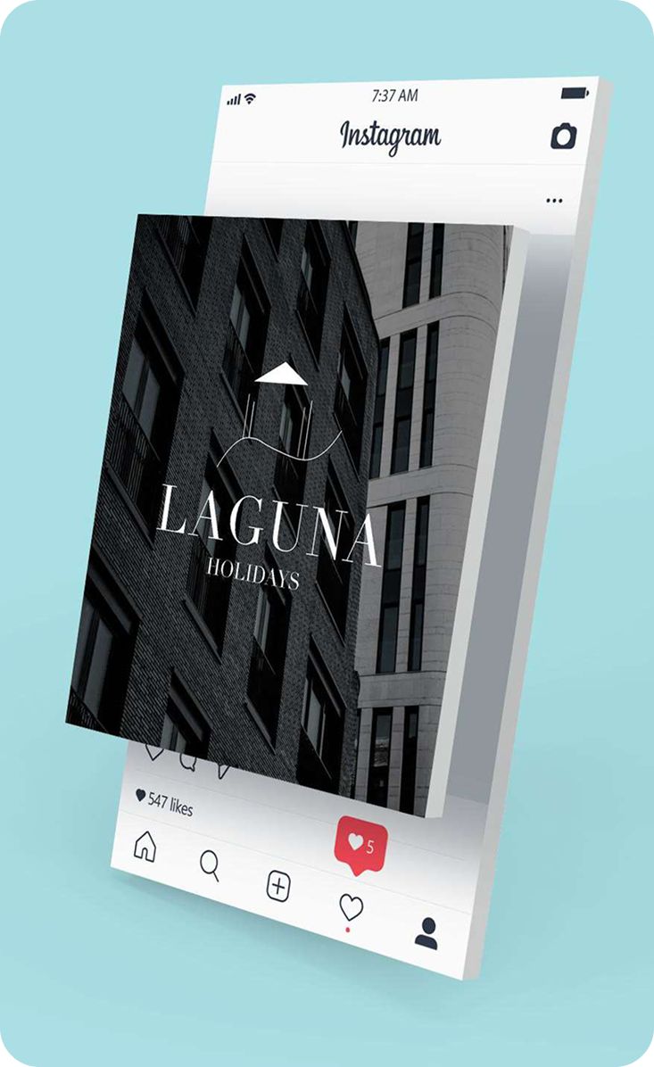 Laguna Holidays Instagram feed — brand applied to social grid.