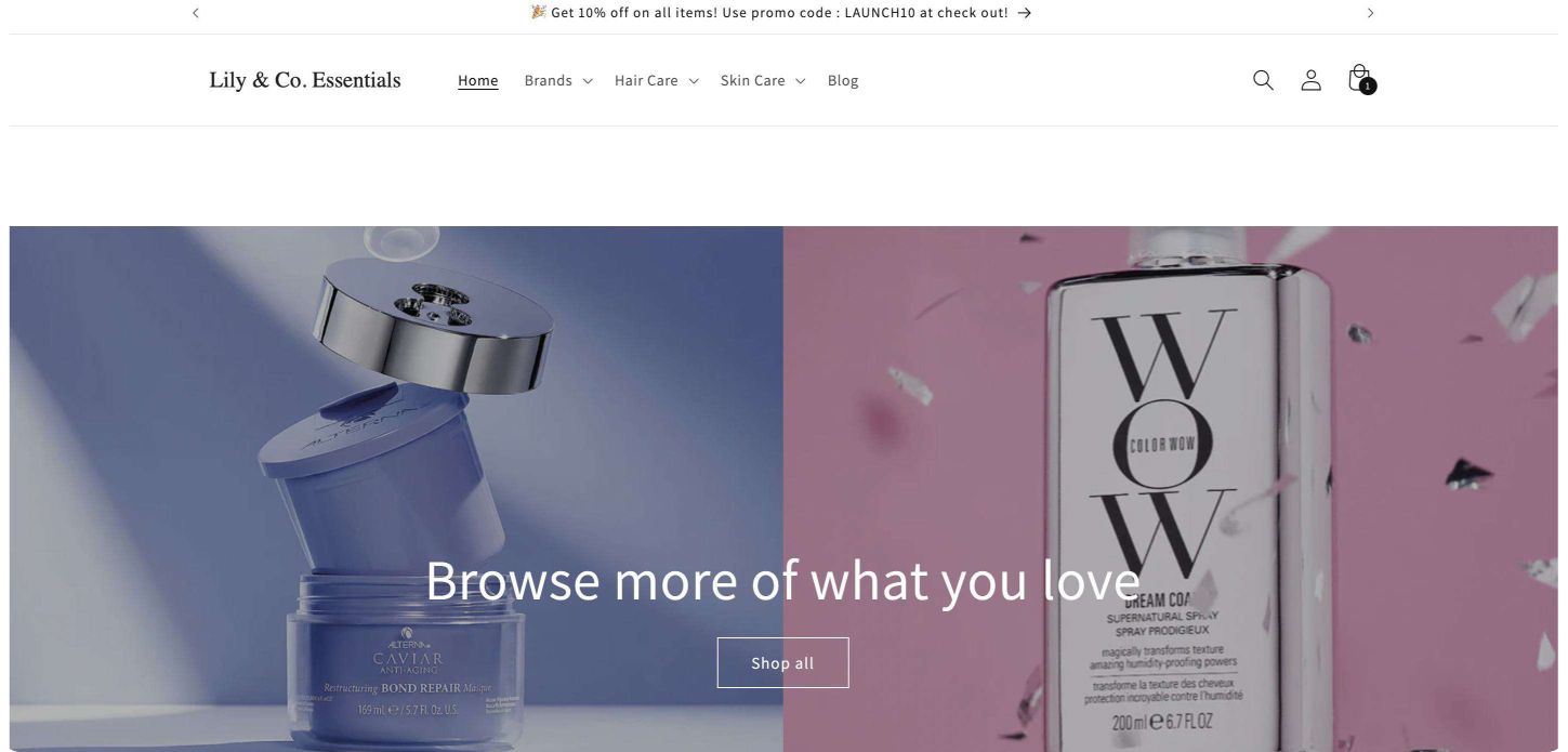 Lily & Co. Essentials — Shopify website desktop view.