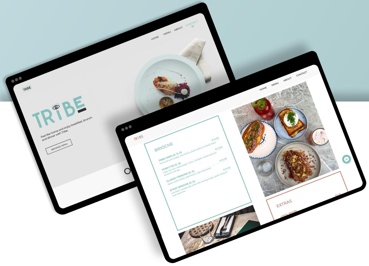 Tribe Restaurant website — desktop view of the all-day dining homepage.